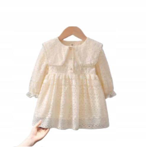 Beautiful Lace Dress Children' Dress With Ruffles, Girls' Beige 98/104