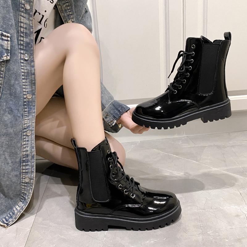 Fashion Women 2024 Autumn New Tooling Boots Lady Anti Slip Waterproof Lace Up Short Boots Students Casual Thick Heel Knight Boots
