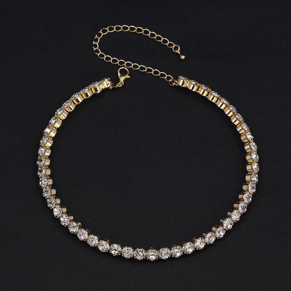 Elegant Rhinestone Collar Necklace - Single Row, Full Diamond Bridal Jewelry