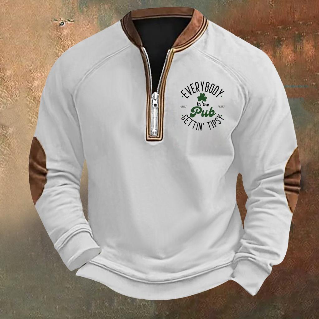 Men's St. Patrick's Day Vintage Casual Zip Sweatshirt Outdoor Casual Top