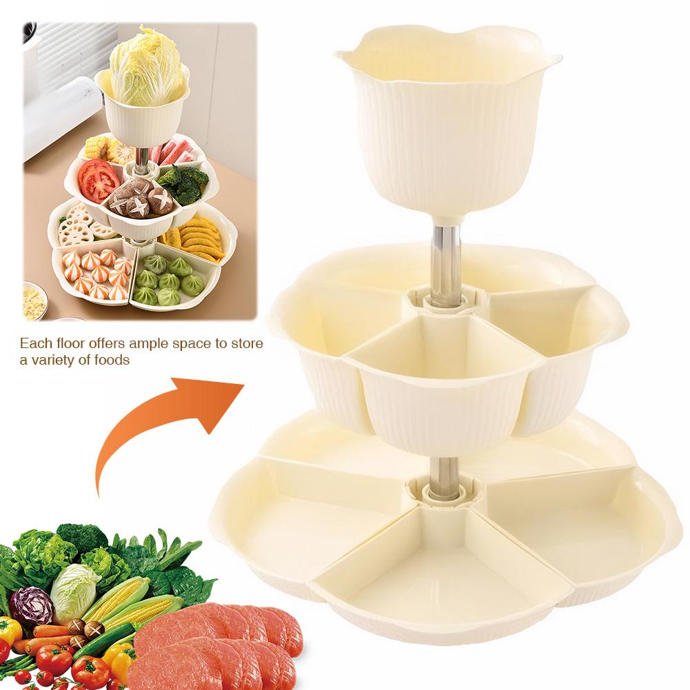 360 Degree Rotating Fruit Vegetable Plate Multi-Layer Buffet Tray with Dried Fruit Storage Open Storage Bin for Family Meal Prep