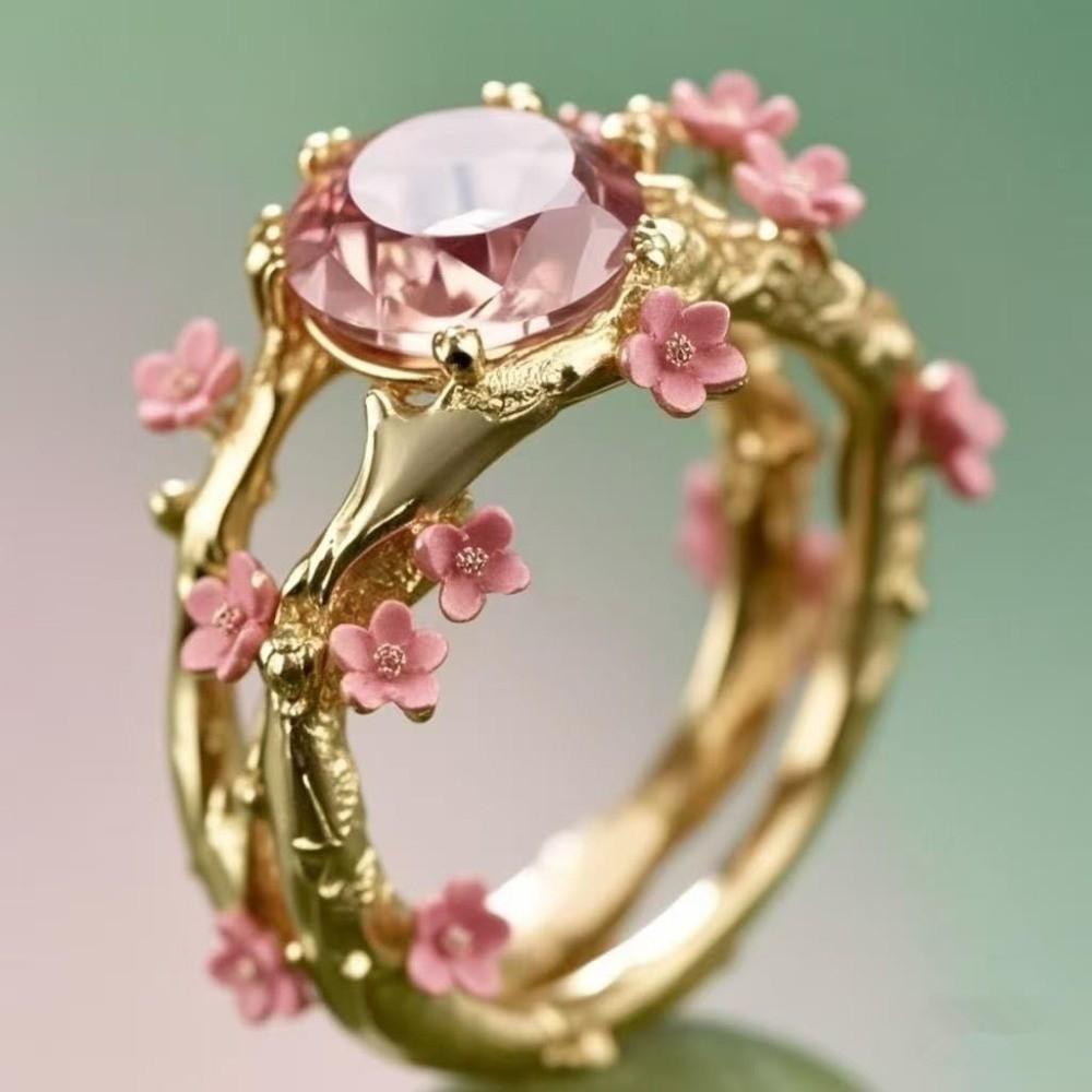 Elegant Flower Crystal Ring Delicate Finger Jewelry Fashion Rhinestone Ring Ladies Jewelry