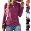 Women's Fashion Round Neck Solid Color Long Sleeve Side Drawstring Loose Casual Hoodie T-shirt Top