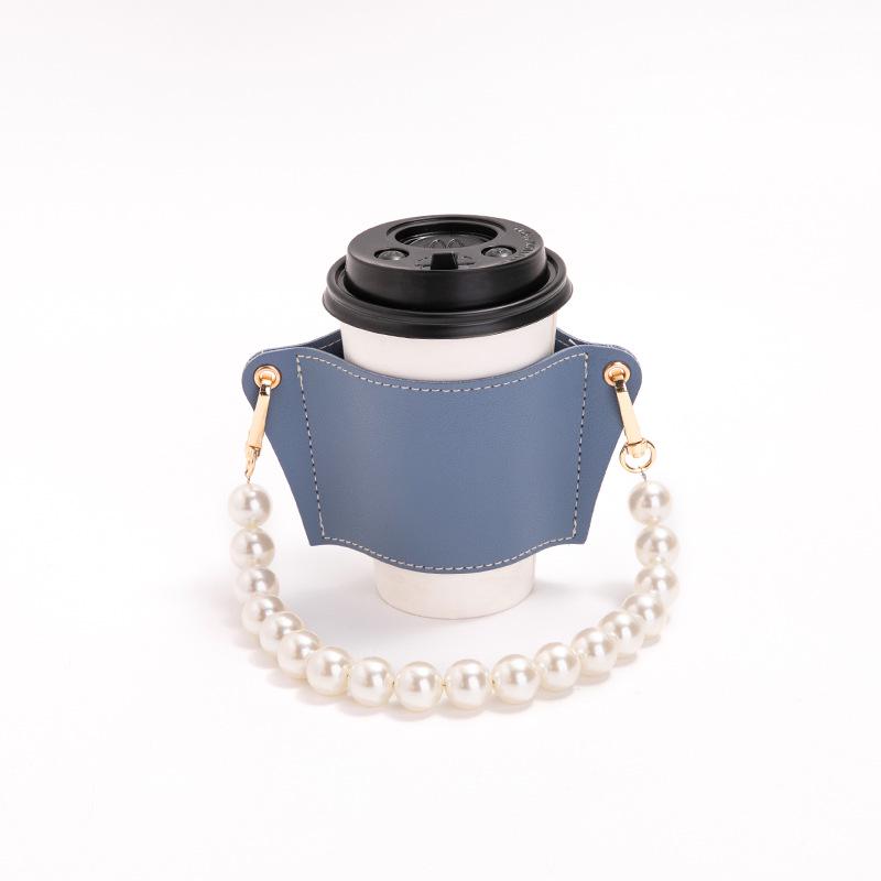 Портативный чехол для чашки чая и кофе из термостойкой искусственной кожи со съемной цепочкой из жемчуга