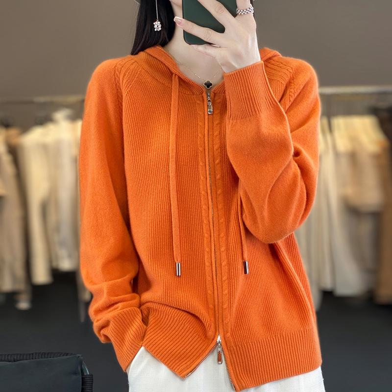 Women S Hooded Zip Up Knit Cardigan Thick Short Coat