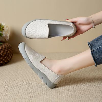 Женские туфли на плоской подошве с вышивкой Мокасины Обувь для вождения Удобная повседневная обувь без застежек для девочек-студенток