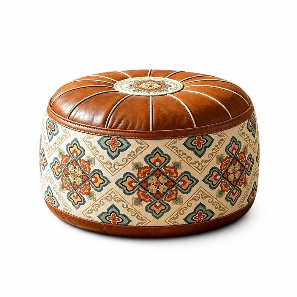 PU Leather Storage Ottoman Round Shape Floor Seat Cushion New Round Pouf Cover Living Room