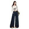 Royal blue American retro multi-pocket tooling jeans women's autumn new straight loose wide-leg pants