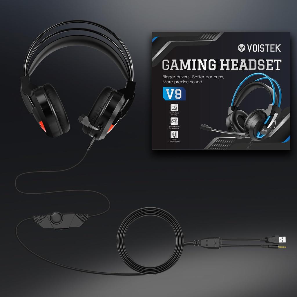 Игровые наушники Voistek V9 с объемным звуком, с аудио, совместимые с регулировкой громкости и регулируемым оголовьем, гарнитура, 7.1-канальное управление,