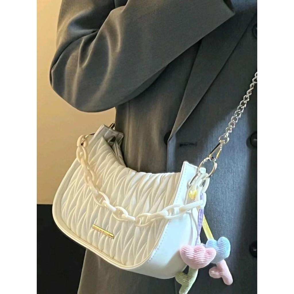 IELGY Женская сумка-мессенджер со складками и ромбами, модная универсальная сумка через плечо под мышками с акриловой цепочкой