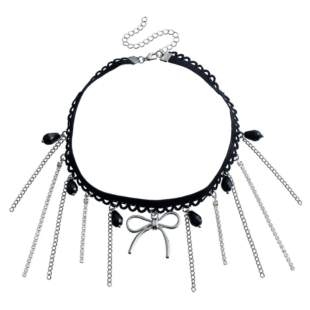 Accessories, Dark Wind Ribbon Neck Chain Bow Necklace, Halloween Tassel Chain Collarbone Chain Female
