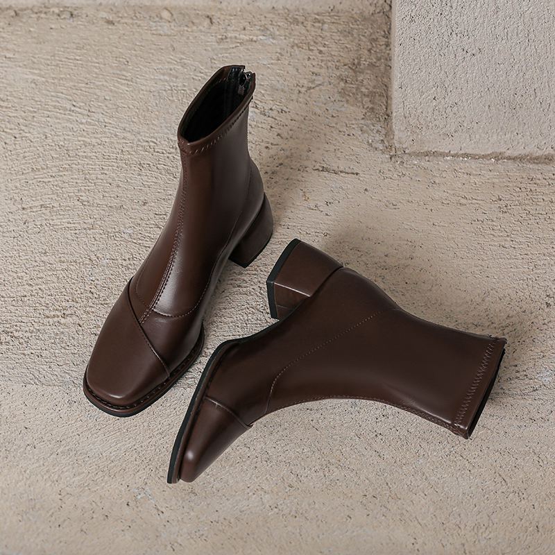 Krazing Pot Микрофибра Осенне-зимняя обувь Толстый средний каблук Размер 43 Ботинки челси Абрикосовые Ботильоны на молнии