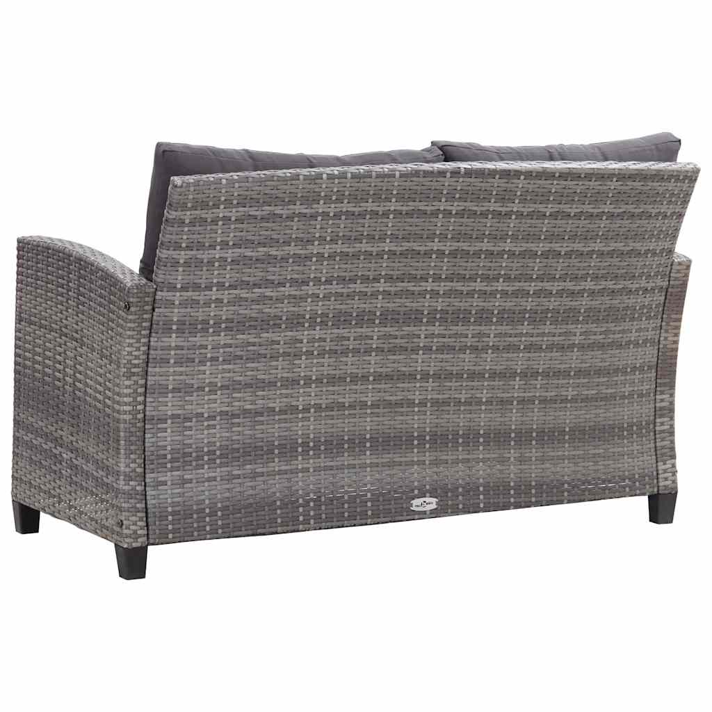 vidaXL 2-Sitzer-Gartensofa mit Kissen Grau 124 cm Poly Rattan