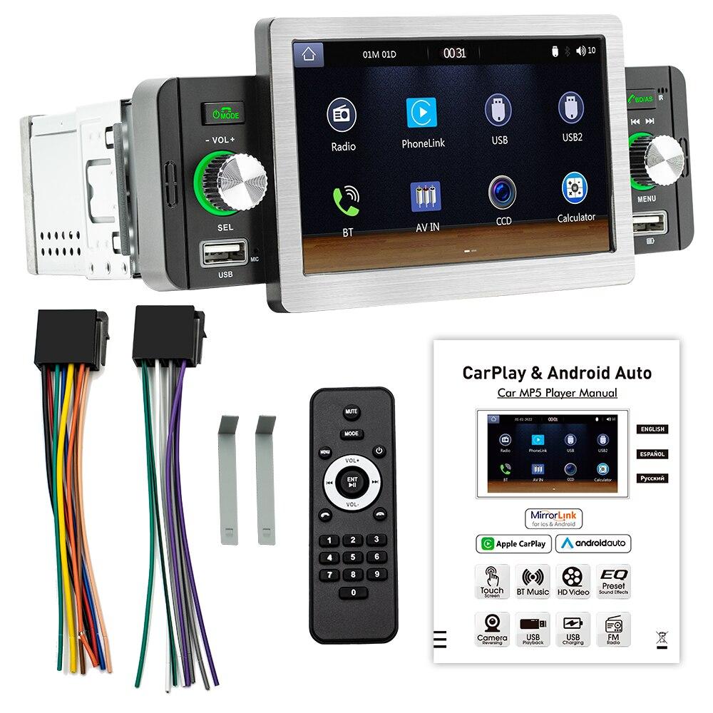158 Вт 1Din автомобильный радиоприемник CarPlay Android Auto 5 дюймов MP5-плеер Bluetooth Hands Free A2DP USB FM-приемник аудиосистема