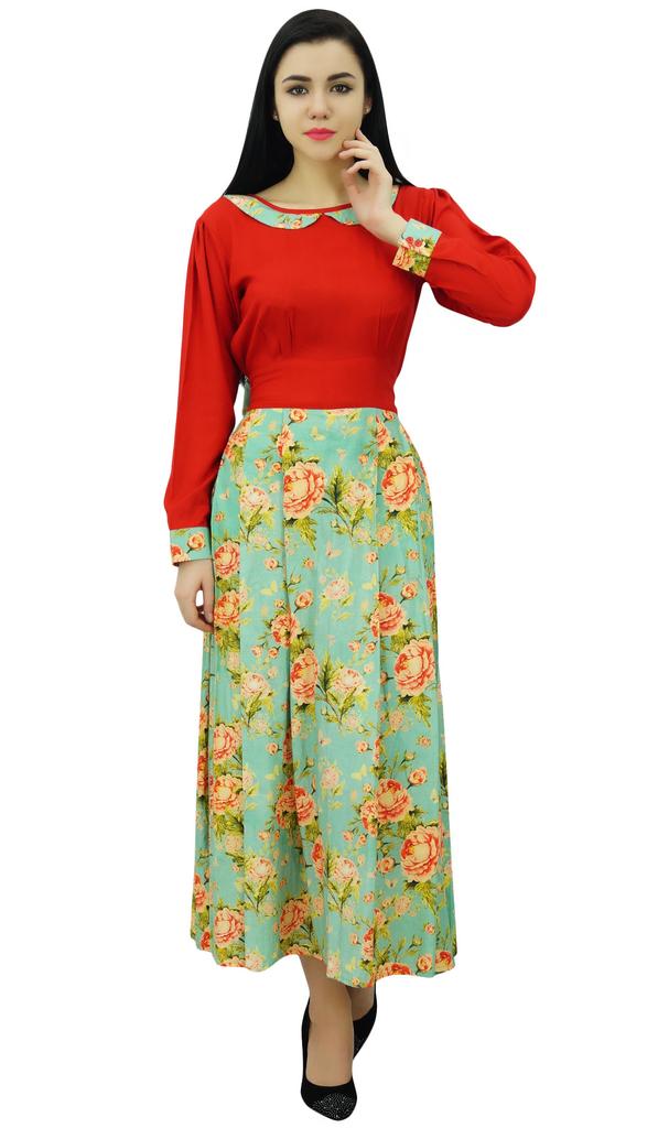 Bimba Женское длинное платье макси с цветочным принтом в стиле ретро и поясом с длинными рукавами