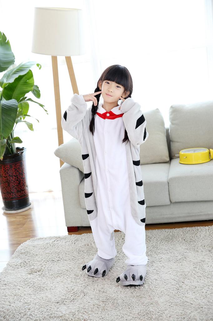 Dorawithme Cat Kigurumi Pajamas for Kids, Animal Cosplay Costume for Halloween and Christmas, Unisex (120cm)