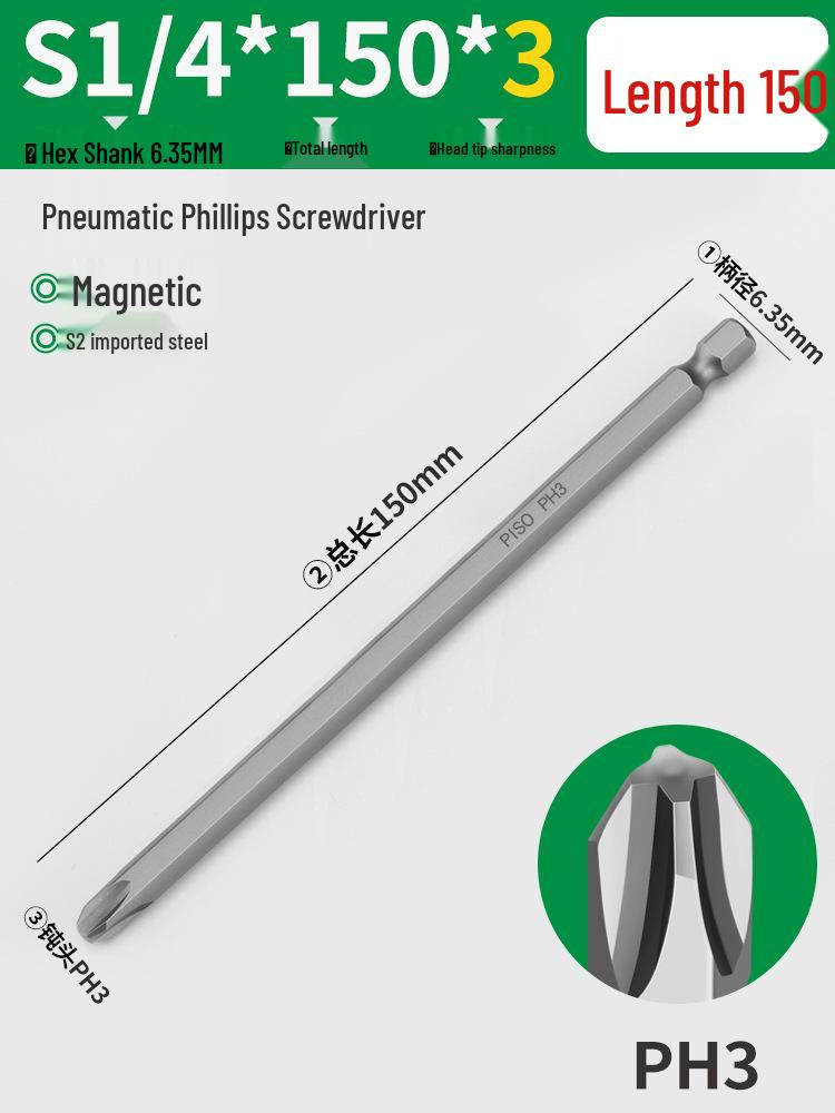 PISO Anti-Slip Cross Extended Rod Strong Magnet Hex PH2 Drill & Screwdriver Bit Set