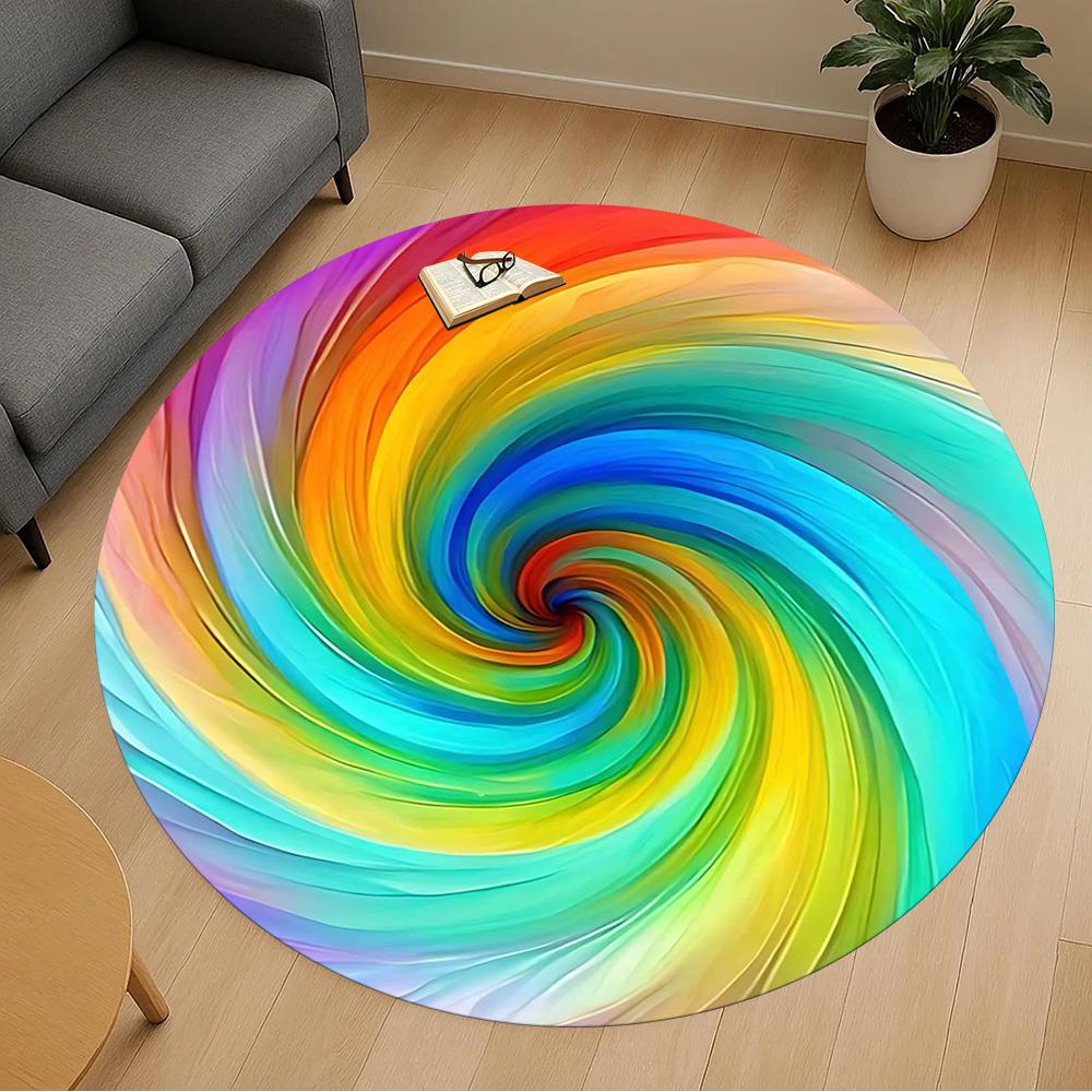 1pc rainbow swirl Round Chair mat Area Rug - Non-Slip, Floor Mat for Office, Bedroom, and Indoor Decor -1002250
