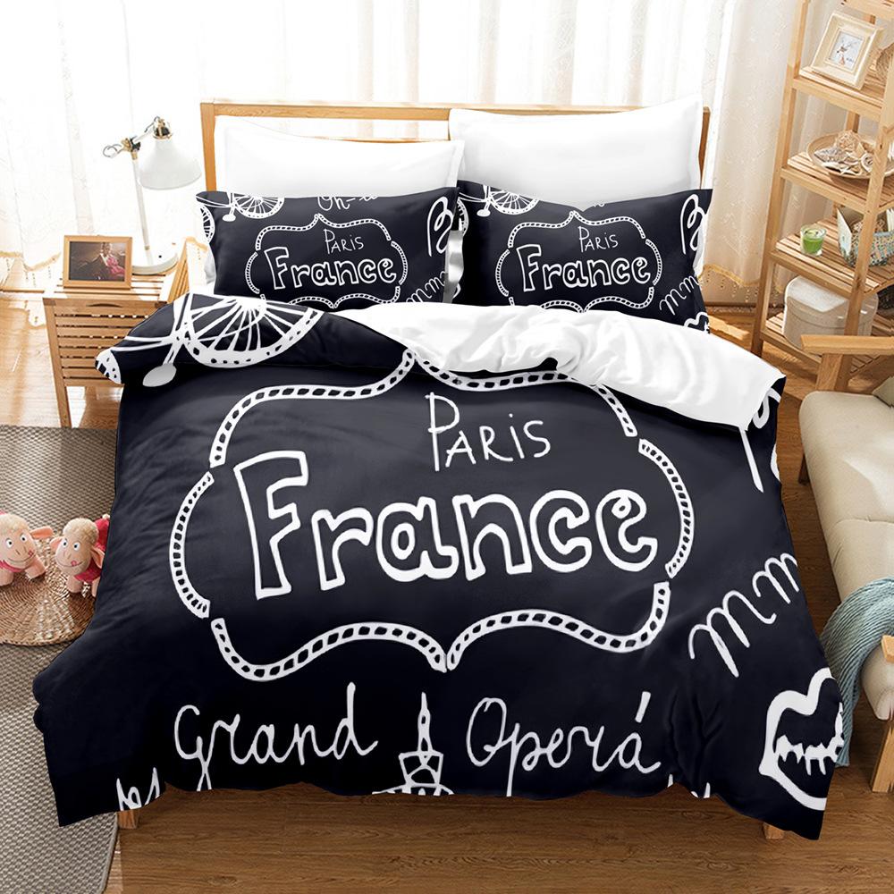 3D Eiffel Tower Bedding Set French Romantic Love Duvet Cover 2/3 Pieces AU180 * 210 Single/Double Soft Washable Home Decoration