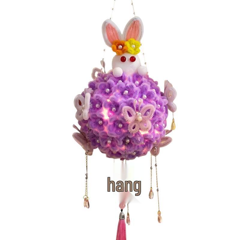 Набор для изготовления фонарика-цветка гортензии своими руками с бабочкой и кроликами из синели - Праздник середины осени