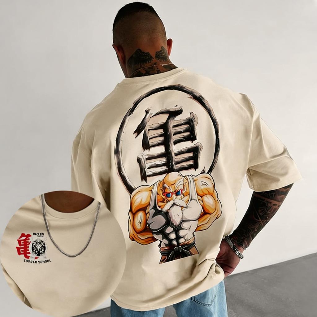 Аниме Dragon Ball Старик Черепаха Спортивный Принт Свободная Тяжелая Хлопковая Футболка с Коротким Рукавом Мужская