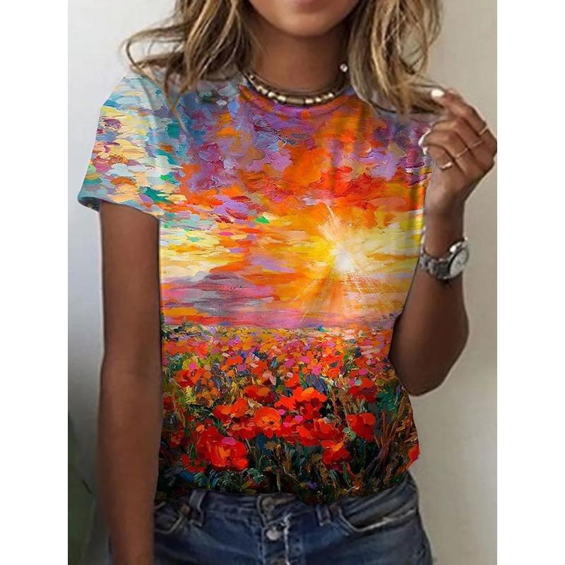 Женская 3D летняя персонализированная футболка с коротким рукавом и круглым вырезом, с принтом свежих цветов