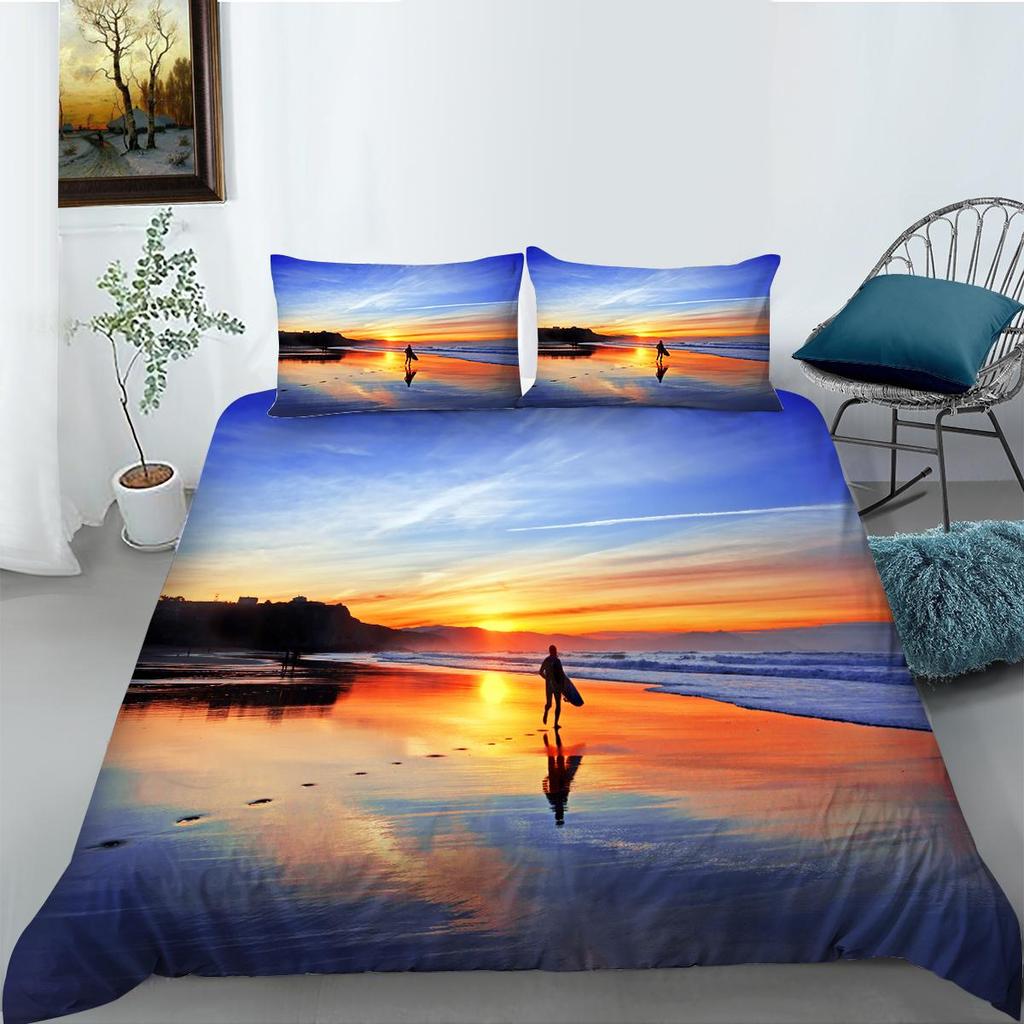 Постельное белье с рисунком 3D-пейзажа, односпальная двуспальная кровать, полноразмерная наволочка и пододеяльник, печать с изображением моря и растений, украшение дома из материала из микрофибры