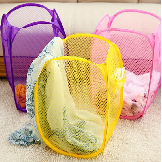 Collapsible Mesh Laundry Basket - Foldable & Colored