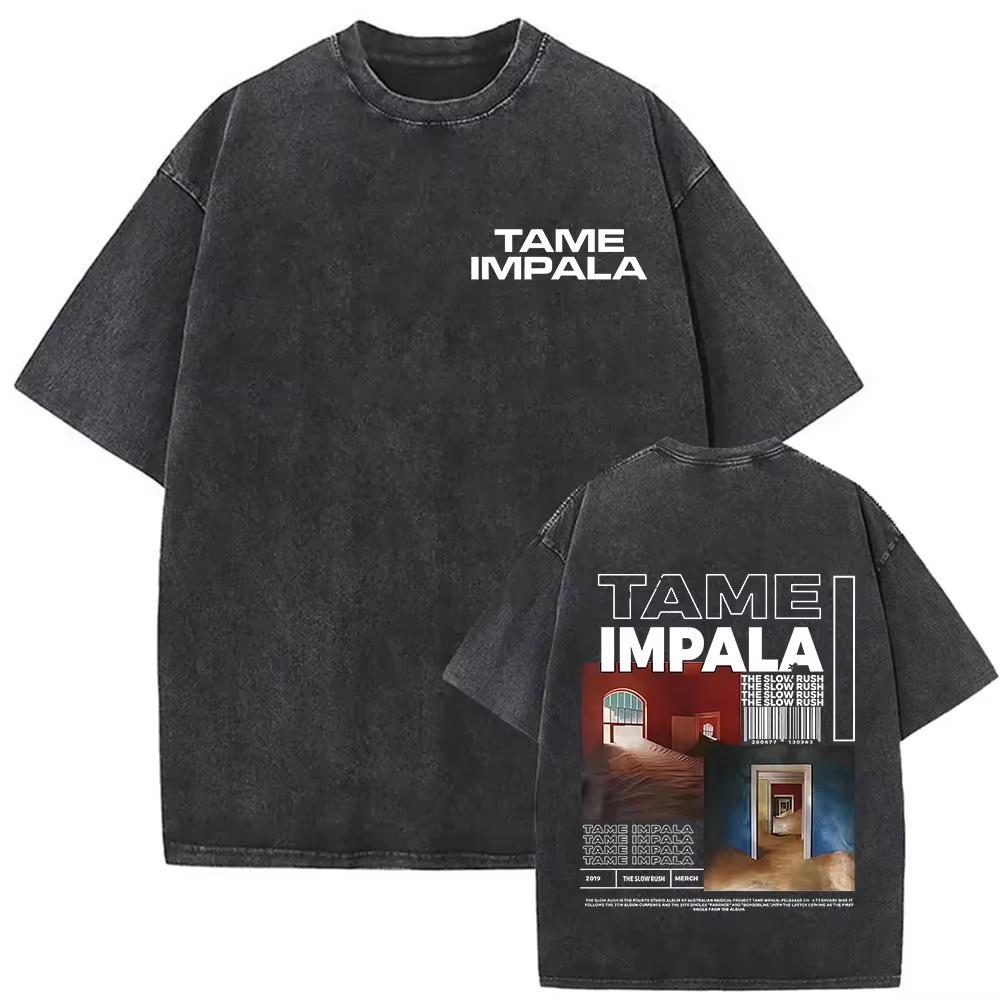 Rock Band Tame Impala Deadbeat Tour 2026 Vintage Washed T-shirt Unisex Hip Hop Gothic T Shirt Casual Oversized Short Sleeve Tees