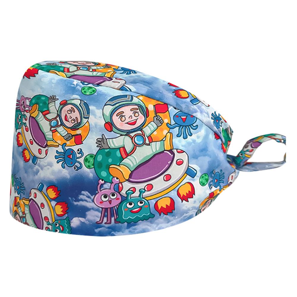 Unisex Cartoon Print Nurse Cap - Breathable, Sweat-Absorbent Surgical Cap for Pet Hospital and Medical Use.