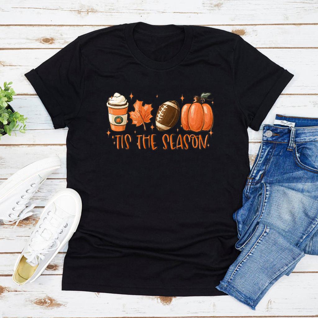 Tis The Season Fall Coffee T-Shirt Coffee Lovers Tshirt Pumpkin Latte Drink Shirts Unisex Thanksgiving Tee Halloween Tops