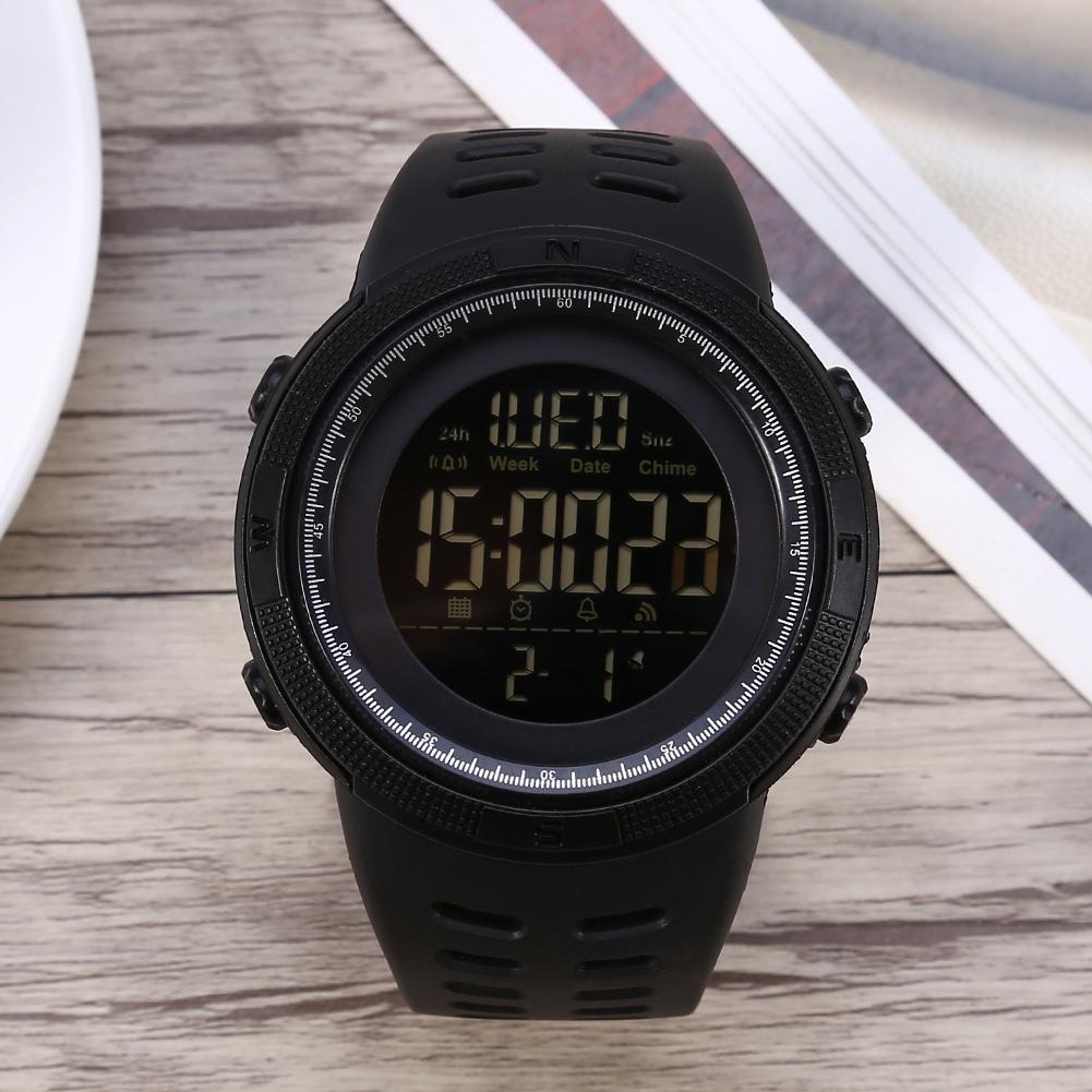 Мужские цифровые наручные часы с подсветкой, круглые, водонепроницаемые, спортивные, черные