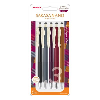 Zebra Гелевая шариковая ручка Sarasa Nano 0,3 мм Винтажный набор из 5 цветов B JJH72-5C-B