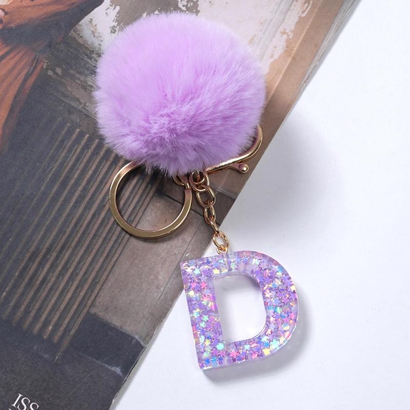 Милый фиолетовый шарик для волос 26 букв от A до Z брелок из смолы 26 инициалов кошелек подвеска брелок рюкзак подвески сумка Декор аксессуары
