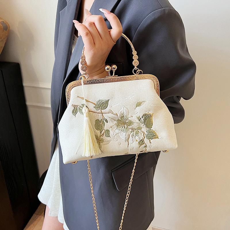 Сумка-ракушка с вышивкой лилии - складная сумка-клатч Hanfu Cheongsam Fashion Hundred (Винтажная женская сумочка с пряжкой)