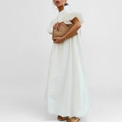 Весенне-летнее новое женское платье с круглым вырезом, рукавами-буфами, однотонное, свободного кроя, в стиле кэжуал для женщин