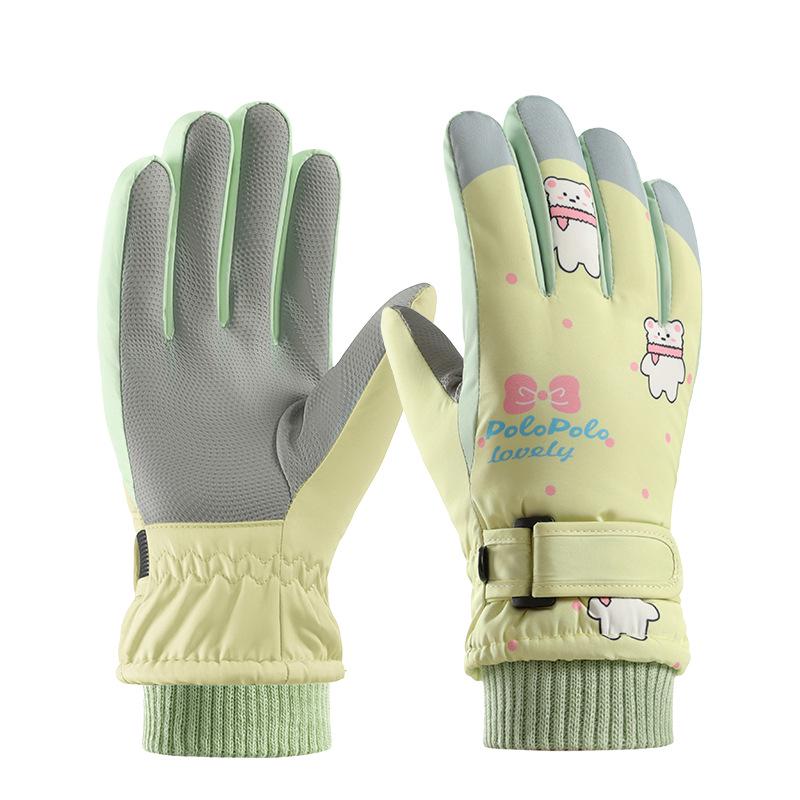 Kids' Winter Touch Screen Ski Gloves - Non-Slip, Windproof, Warm, Five-Finger Design with Velvet Lining