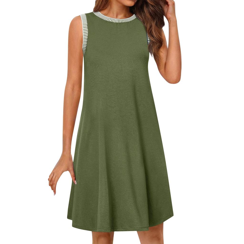 Женское модное однотонное платье-пуловер без рукавов с круглым вырезом