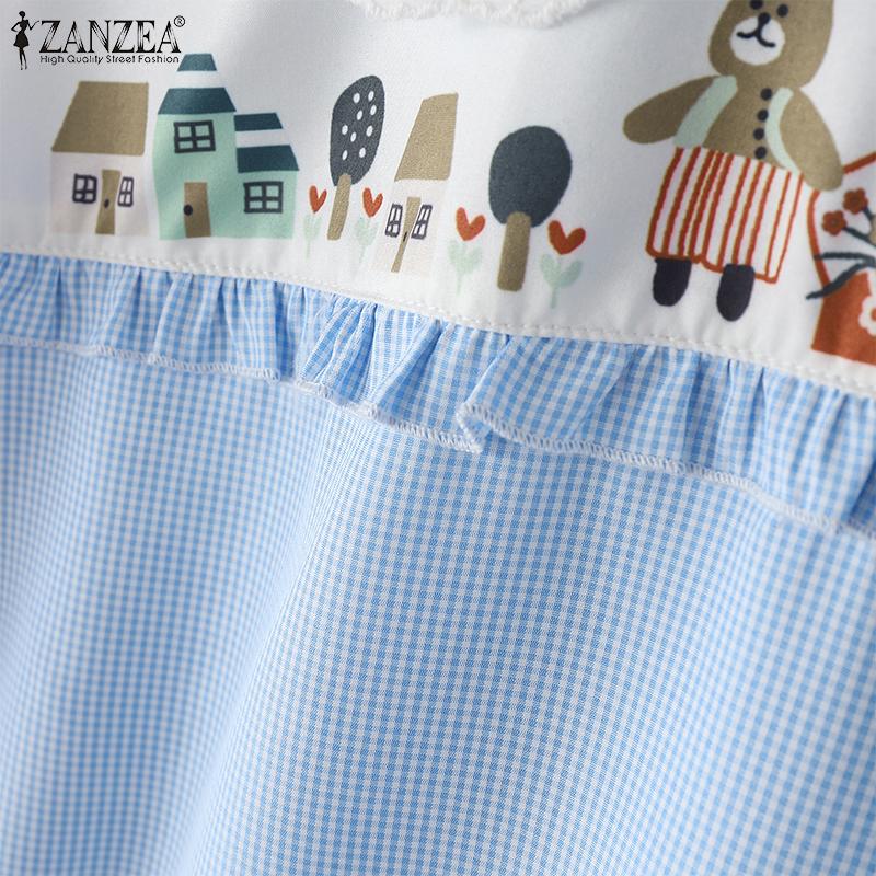 ZANZEA Женская повседневная блузка с длинным рукавом и воротником-стойкой в стиле пэчворк