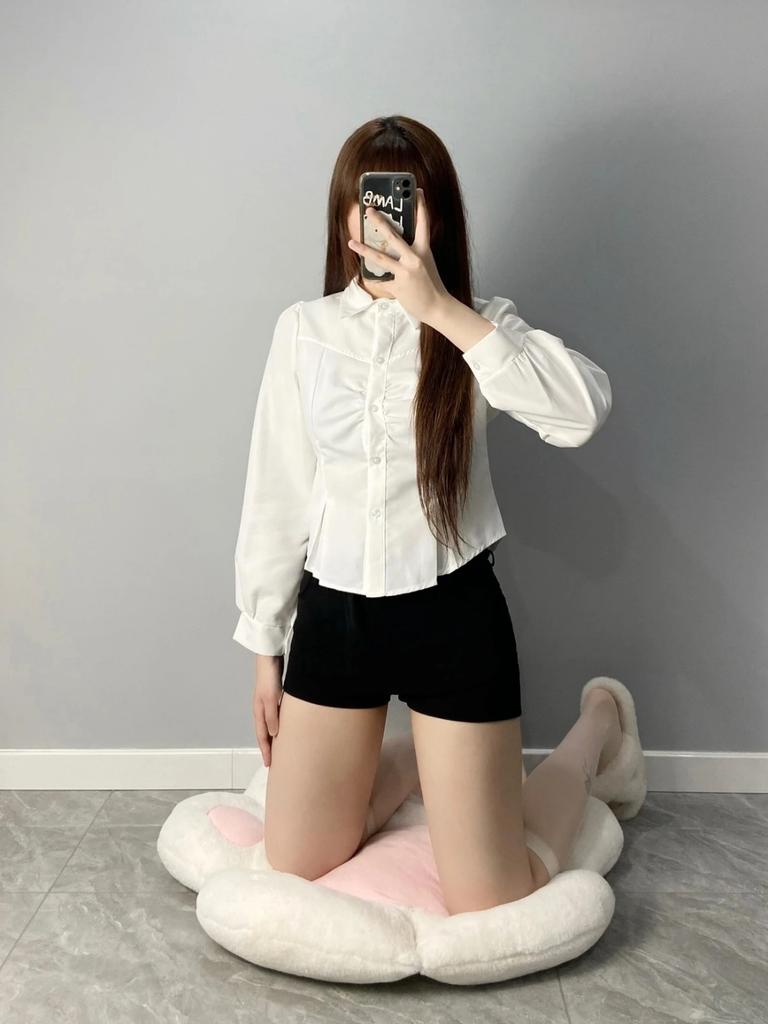 Белая укороченная рубашка женская корейский стиль универсальный повседневный дизайн рубашки и блузки Jk женская мода тонкий офисная блузка на пуговицах