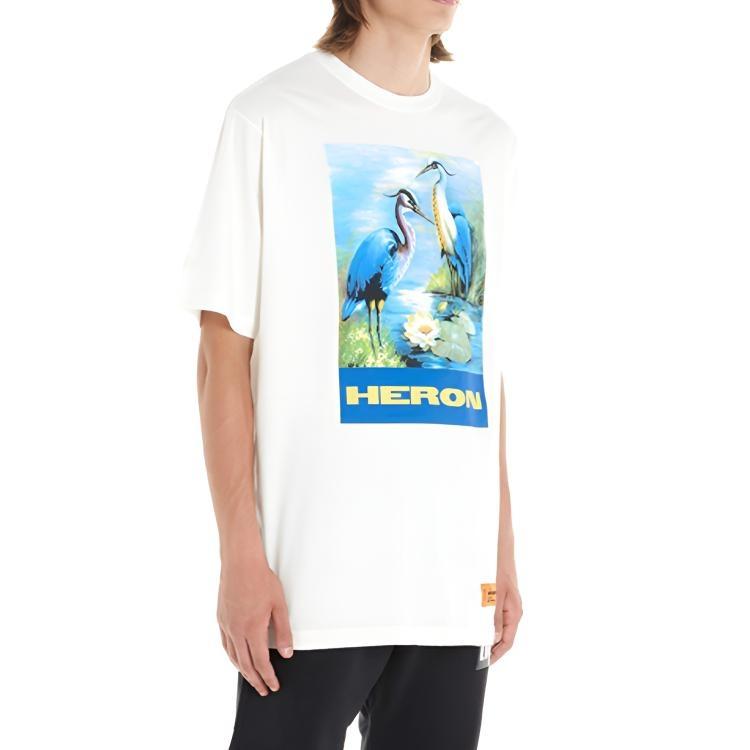 HERON PRESTON Blue Painting Short Sleeve White Men's HMAA001F197600010288