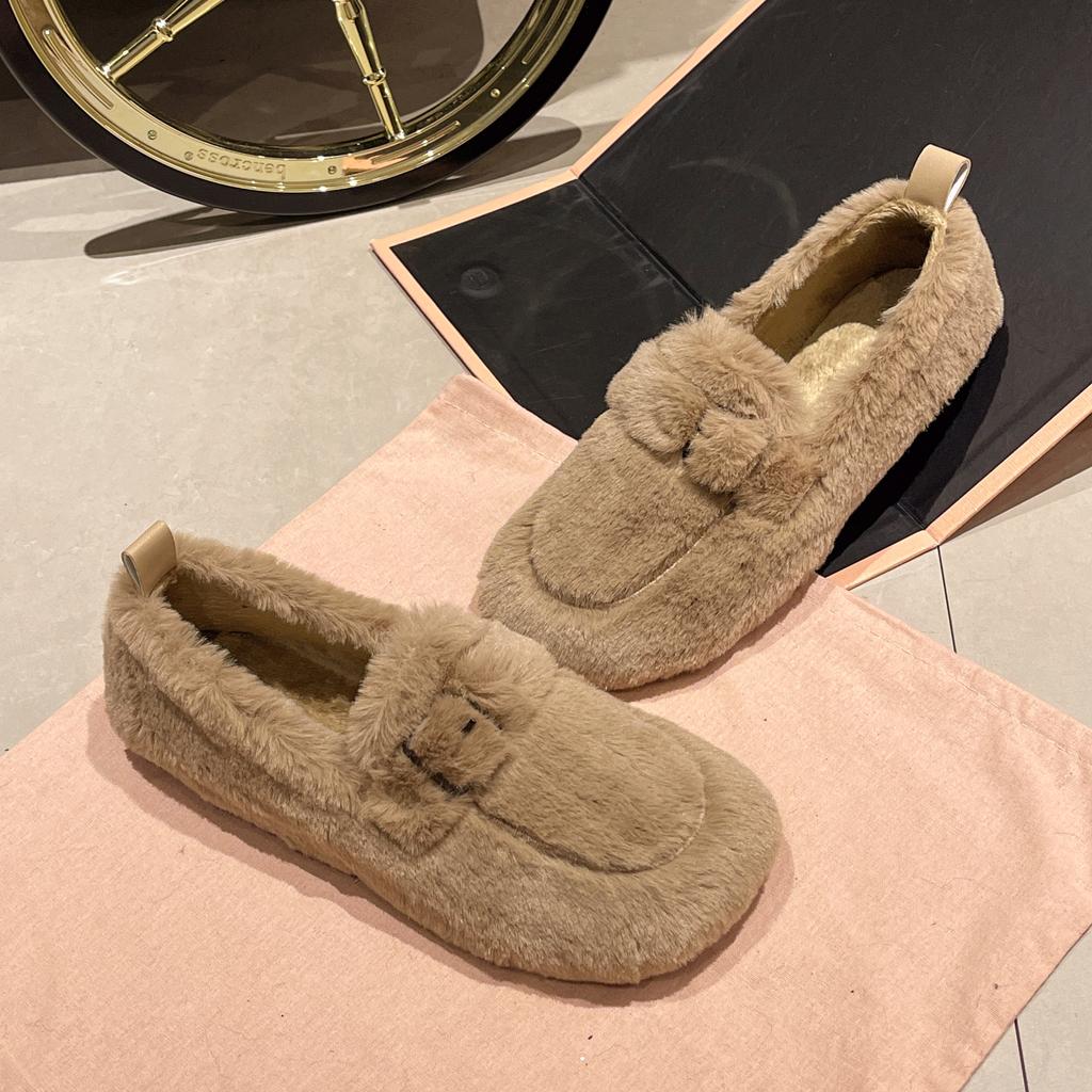 2024 New Autumn Winter Women Casual Flats Women's Moccasins Soft Loafers Fashion Comfort Warm Plush Slip On Female Cotton Shoes