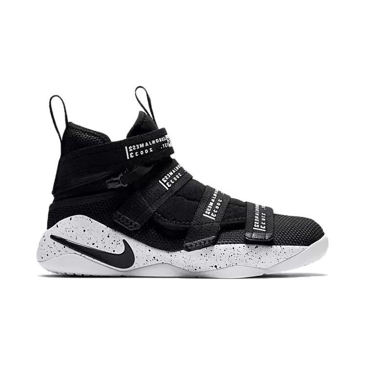 Nike Zoom Soldier 11 Круглый носок Плоская подошва Нескользящие Амортизация Высокий верх Детские баскетбольные кроссовки Детские баскетбольные кроссовки Черные Белые AJ6985-002