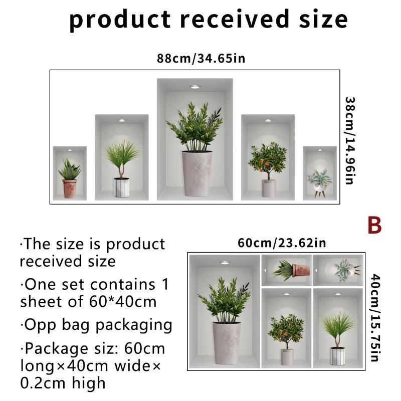 PVC 3D Simulation Green Plant Potted 3D Wall Stickers Living Room Background Study Office DIY Waterproof Decorative Stickers