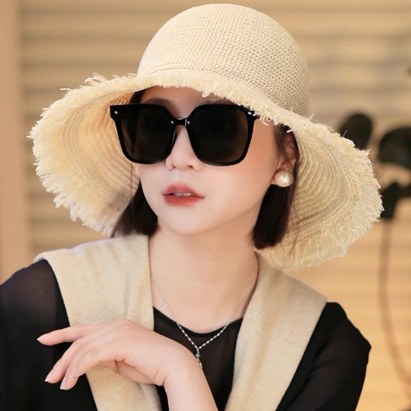 New big-brimmed bucket hat women's summer visor hat travel sunscreen versatile sun hat burr straw hat