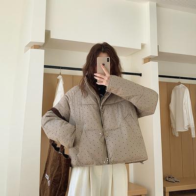 Нишевая одежда в горошек с хлопковой подкладкой, женская короткая зимняя новинка, универсальное милое маленькое хлопковое пальто