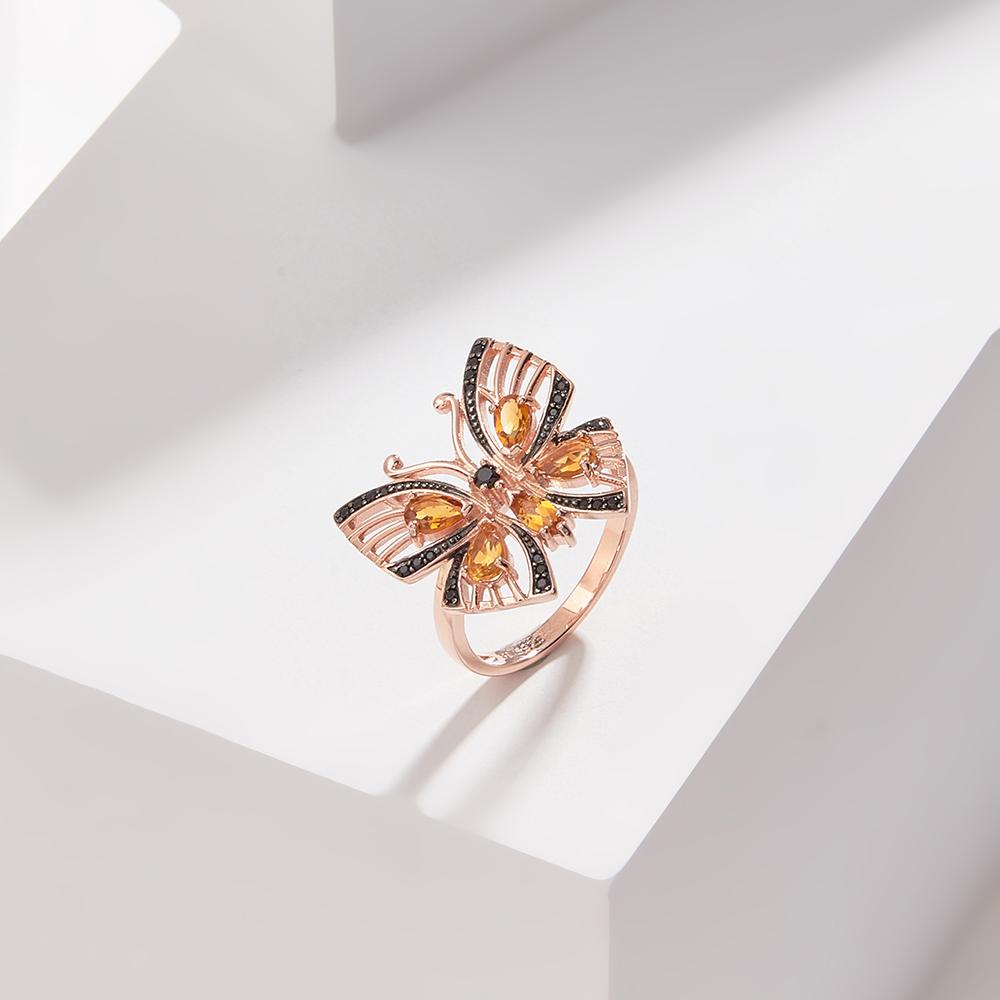 Необычный серебряный комплект ювелирных изделий в стиле бабочки, серьги, кольцо, натуральный цитрин, драгоценный камень, легкие роскошные украшения для девочек на день рождения