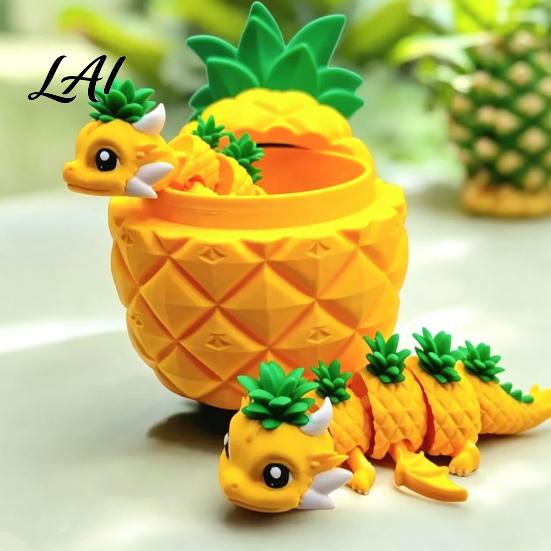 Small Item Storage Jar 3D Printed Pineapple Dragon Figurine Creative Fidget Toys Movable Joints Desk Organizer Toy Flexible Stress Relief Toys for