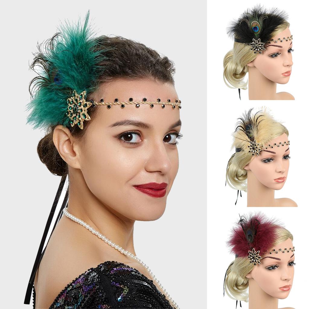 Vintage 1920s Flapper Cosplay Party Feather Headband Women Costume Accessories 20s Cocktail Party Dress Up Headpieces