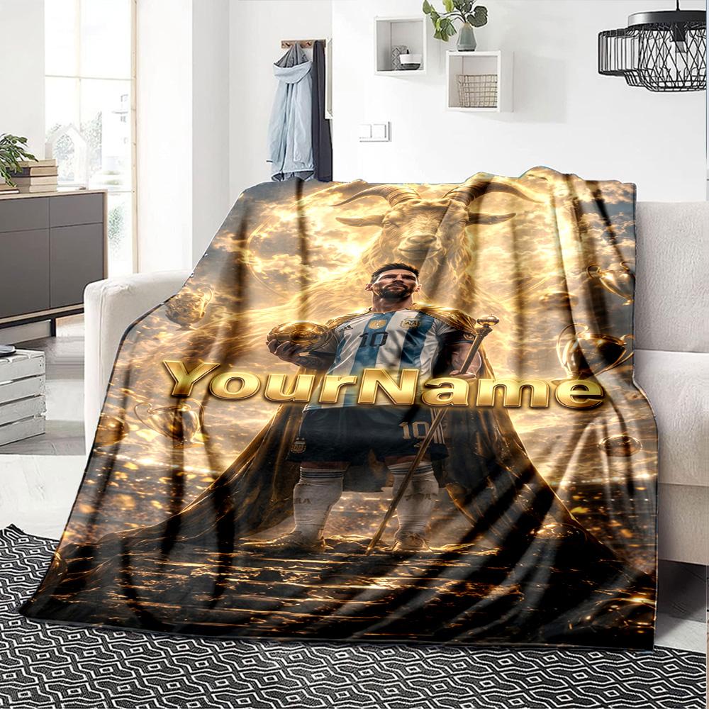 Messi Personalized Text Blanket Throw Customizable Blanket Durable Comfort Throw For Seaside Livingroom Living Room Bed Ideal for All Seasons
